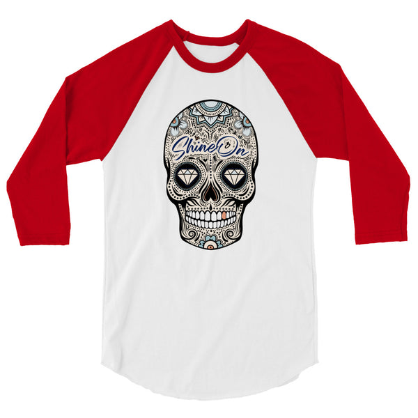 ShineOn Sugar Skull 3/4 sleeve raglan shirt